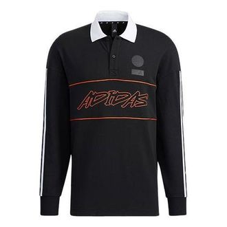adidas Ub Polo Ls Sports Stylish Logo Printing Long Sleeves Polo Shirt Black GP0893