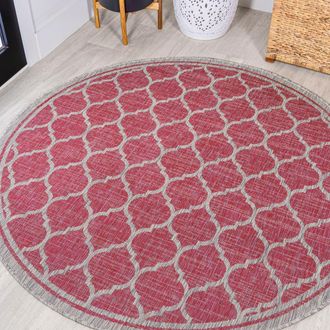 Jonathan Y Designs Trebol Moroccan Trellis Textured Weave Indoor/Outdoor Round Area Rug in Fuchsia/light Gray at Nordstrom, Size 5Ft 0In X 5Ft 0In