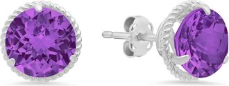 MAX + STONE 14k White Gold Roped Halo Round-Cut Gemstone Stud Earrings (8mm)