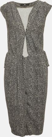 Elisabetta Franchi Black/white Herringbone Stretch Crepe Wrap Mini Dress
