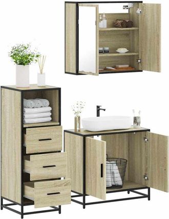 vidaXL Set De Muebles De Ba&ntilde;o 3 Pzas Madera Contrachapada Roble Sonoma Vidaxl