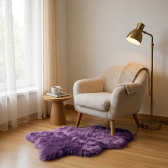 Infinity Leather Genuine Bright Violet Sheepskin Natural Silky Soft Fluffy Real Wool Rug