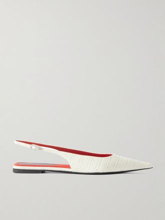 Stella McCartney Ballerine Slingback In Materiale Riciclato Effetto Coccodrillo Elsa - Bianco