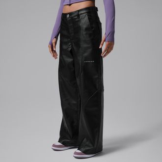 Nike Jordan Womens Jordan Flight Faux-Leather Baggy Pants in Black | IM7186-010