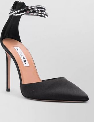 Aquazzura pointed toe satin stiletto ankle strap pumps