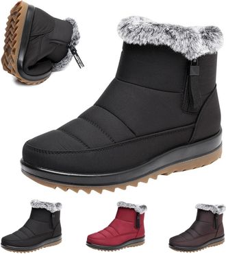 Generic Womens Winter Waterproof Warm Cotton Boots, Warm Fur Lined Winter Ankle Boots, Fleece Mid Calf Boot with Side Zipper (Black,3.5)