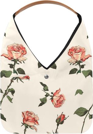 Generic Roses Prints Reusable Lightweight Grocery Bags - Foldable Into Compact Pouch, Washable & Sturdy, Multipurpose for Shopping and Travel