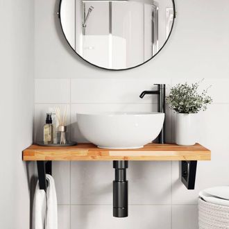 Berkfield Home Elegant Basin Shelf Wall Mounted Steel & Solid Wood Acacia in Brown