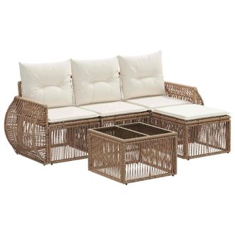 vidaXL Conjunto De Sof&aacute;s De Jard&iacute;n 5 Pcs Beige Y Blanco Crema Vidaxl