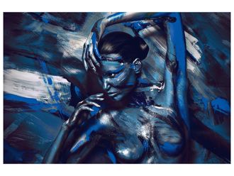 Schubiger M&ouml;bel Digitaldruck auf Glas Akt in Blau K&ouml;rperbemalung 1