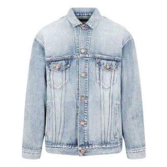 Balenciaga BB Sprayed Denim Jacket Large Fit Light Blue Yellow 678354TDW143341