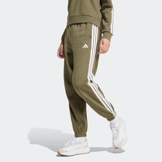 adidas Sporthose ADIDAS SPORTSWEAR ESSENTIALS 3-STREIFEN LOOSE-FIT, Damen, Gr. XL, N-Gr, gr&uuml;n (olive strata, wei&szlig;), Obermaterial: 55% Baumwolle, 36% Polyeste