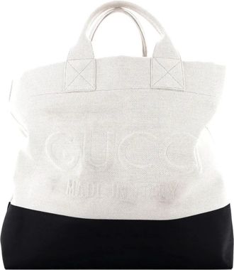 Gucci Logo Embossed Open Canvas tote bag - Beige