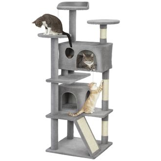 OEM Rascador Para Gatos Altura 138 Cm &Aacute;rbol Para Gatos Con M&uacute;ltiples Niveles Cuevas Bolas Colgantes Y Hamacas Gris Claro