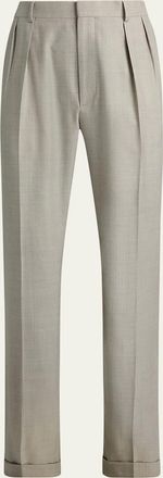Ralph Lauren Purple Label Mens Cotton-Stretch Straight Leg Pleated Trousers