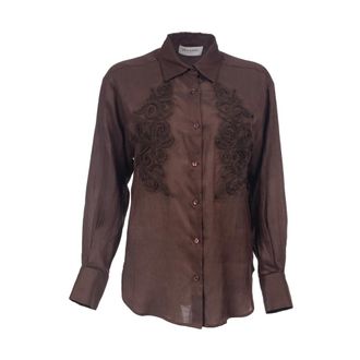 Ermanno Scervino Shirt with Tonal Floral Embroidery - female - Ermanno Scervino - Shirts - Brown - M - Blouses & Shirts