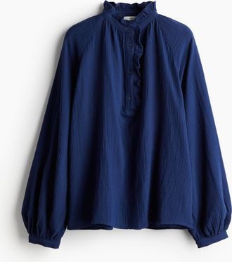 H&M Musselinbluse mit Volantbesatz - Blue