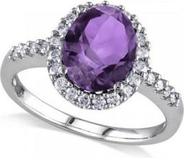 Allurez Oval Amethyst & Halo Diamond Engagement Ring 14k White Gold 2.82ct