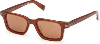 Ermenegildo Zegna Rechthoekige Zonnebril - Heren - Zonnebrillen - Bruin - 50 MM - Accessoires