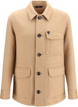 Brioni Beige Cashmere Leather Mens Jacket