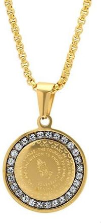 Steeltime 18K Gold Plated Serenity Prayer & Simulated Diamond Round Pendant Necklace in Yellow at Nordstrom Rack