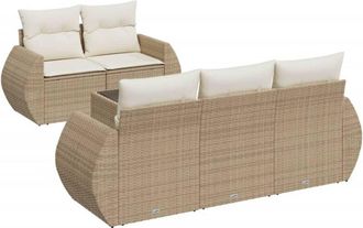 vidaXL Juego De Sof&aacute;s Jard&iacute;n Con Cojines 6 Pzas Rat&aacute;n Sint&eacute;tico Beige Vidaxl
