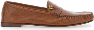 Versace Loafers met knoopdetail - Heren - Loafers - Bruin - 40 EU - Leer - Schoenen