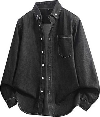 Generic Mens Denim Shirts Casual Regular-Fit Long-Sleeve Button-Down Shirt Versatile Comfortable Spring and Winter Turn Down Collar Shirt Durable Work Tops wi