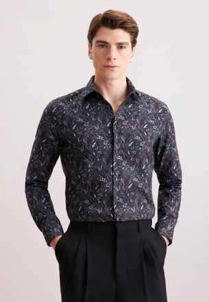 Seidensticker Flanellhemd SEIDENSTICKER Schwarze Rose, Herren, Gr. XL (43), normale &Auml;rmell&auml;ngen, grau, 100% Baumwolle, gebl&uuml;mt, unifarben, slim fit, 2-Knopf-Mansche
