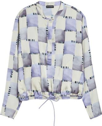 Emporio Armani Check Satin Top in Purple at Nordstrom, Size 14 Us