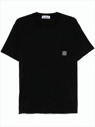 Stone Island Short-Sleeve Black T-Shirt With Logo Patch