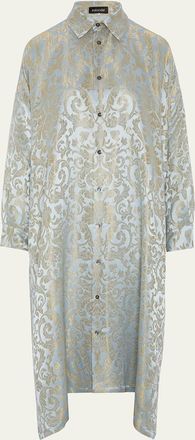 Eskandar Jacquard Wide A-Line Shirt Dress With Collar