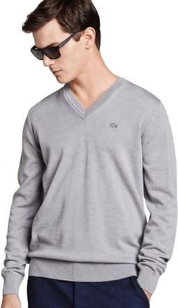 Lacoste V-hals wollen trui - Heren - Sweatshirts - Grijs - S - Wol - Hoodies & sweatvesten