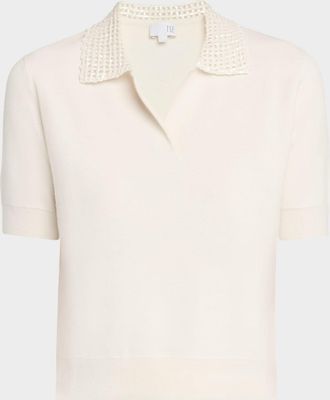 TSE Sequin-Collar Polo Top
