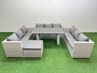 Fimous Patio Outdoor Garden Furniture Sets with Big Stool Light Grey