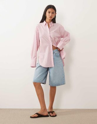 Arket Camicia in puro cotone rosa chiaro a righe sottili