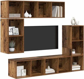 Berkfield Home Modern Wall-mounted with Storage 4 pcs Old wood Engineered wood in Brown