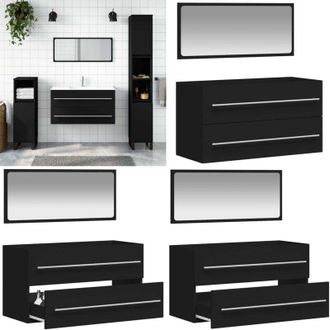 vidaXL Mobile da Bagno con Specchio Nero in Legno Multistrato - Specchio da bagno - Mobile da bagno
