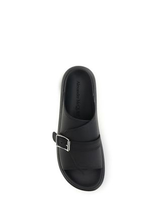 Alexander McQueen Mens Sandals Buckle Slide Black Leather
