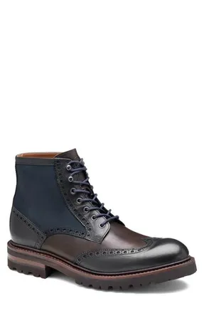 Johnston & Murphy Dudley Wingtip Lug Boot in Navy Multi Hand Calfskin at Nordstrom, Size 10.5