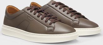 HUGO BOSS Mens BOSS Orange Kieran Mens Low-Top Trainers in Leather with Embossed Logo - Dark Brown 201 - Size: 10