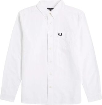Fred Perry Gestreept katoenen shirt met lange mouwen - Heren - Casual Overhemden - Wit - XL - Katoen - Overhemden