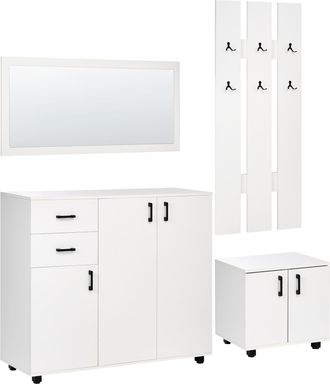 Beliani Conjunto De Mueble Para El Recibidor Con Zapatero Armario Espejo Perchero De Pie De Aglomerado Blanco Burra