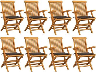 vidaXL Sillas De Jard&iacute;n 8 Uds Madera Teca Con Cojines Gris Taupe Vidaxl