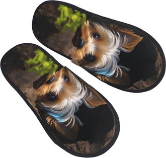 Generic Fleece Slippers A Little Yorkshire Terrier Non-Slip Slipper Soft Indoor Shoes For Spa Guest Room Women M