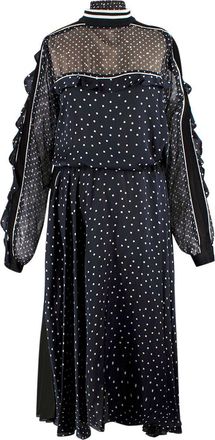 sacai Navy Polka Dot Long Sleeve Midi Dress Size M