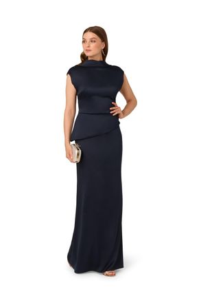 Adrianna Papell Womens Satin Crepe Midi Dress - Blue - Size 10 UK