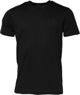 Dolce & Gabbana Mens Black Logo Plaque Cotton Crew Neck T-Shirt