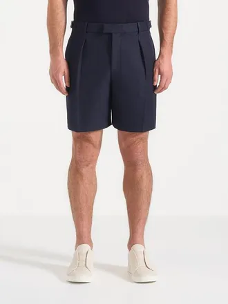 Mani&egrave;re De Voir Marin Tailored Pleated Shorts in Navy at Nordstrom, Size 30