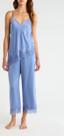 Nordstrom Lace Trim Satin Pajamas in Blue Beyond at Nordstrom, Size X-Large